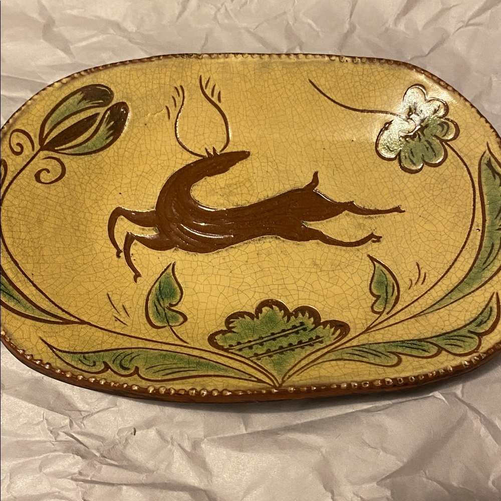 Artistic Ceramic Platter with Brown and Green Design